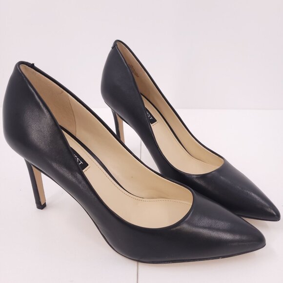 Nine West EZRA Black Leather Heels Stiletto Slip-On Pointy Toe - Picture 1 of 16